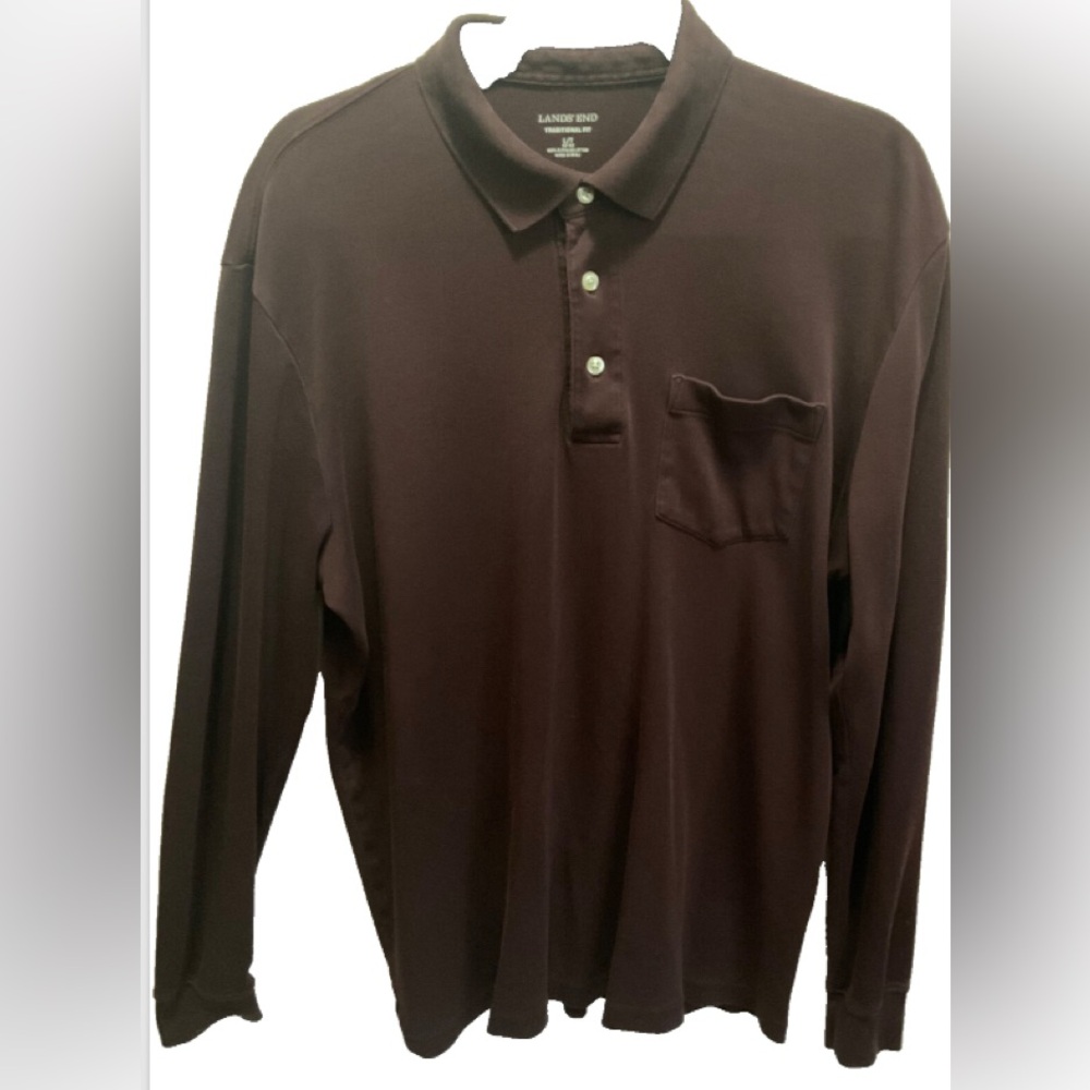 Lands' End Polo Shirt Mens L Plum purple Color Long Sleeve Cotton